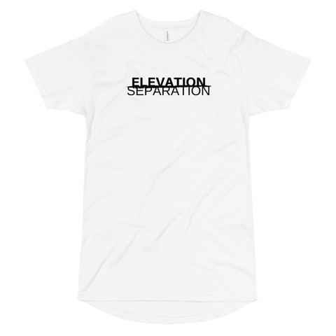 "Elevation/Separation"  Long Body T-Shirt: Black Lettering