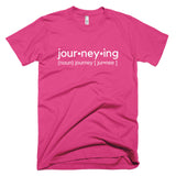 Neon "Journeying Verb" Soft-Blend Unisex T-Shirt: White Lettering