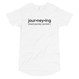 "Journeying Verb" Long Body T-Shirt: Black Lettering