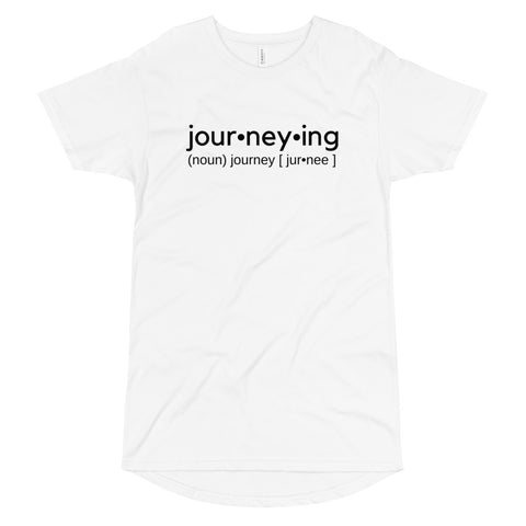 "Journeying Verb" Long Body T-Shirt: Black Lettering