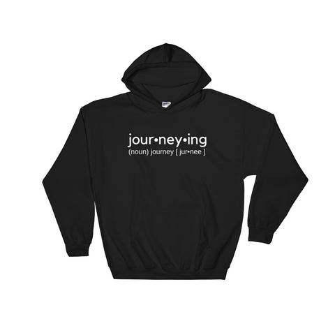 "Journeying Verb" Unisex Hoodie: White Lettering