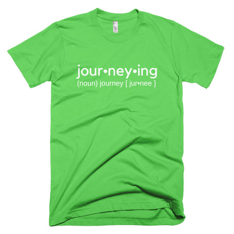 Neon "Journeying Verb" Soft-Blend Unisex T-Shirt: White Lettering