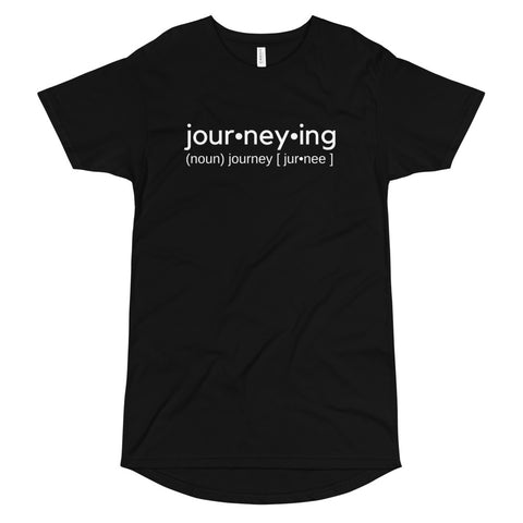 "Journeying Verb" Long Body T-Shirt: White Lettering