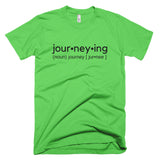 Neon "Journeying Verb" Soft-Blend Unisex T-Shirt: Black Lettering